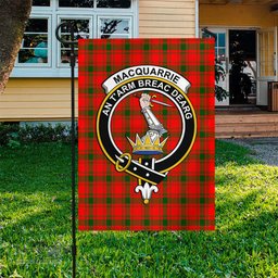 Scottish MacQuarrie Modern Tartan Flag with Family Crest - Tartan Garden Flag Scottish Plaid Tartan Plaid - ScotsTee - scotstee.com