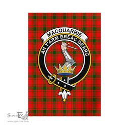 Scottish MacQuarrie Modern Tartan Flag with Family Crest - Tartan Garden Flag Scottish Plaid Tartan Plaid - ScotsTee - scotstee.com