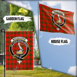 Scottish MacQuarrie Modern Tartan Flag with Family Crest - Tartan Garden Flag Scottish Plaid Tartan Plaid - ScotsTee - scotstee.com