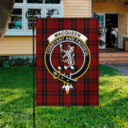 Scottish MacQueen Tartan Flag with Family Crest - Tartan Garden Flag Scottish Plaid Tartan Plaid - ScotsTee - scotstee.com