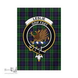 Scottish Leslie Hunting Tartan Flag with Family Crest - Tartan Garden Flag Scottish Plaid Tartan Plaid - ScotsTee - scotstee.com