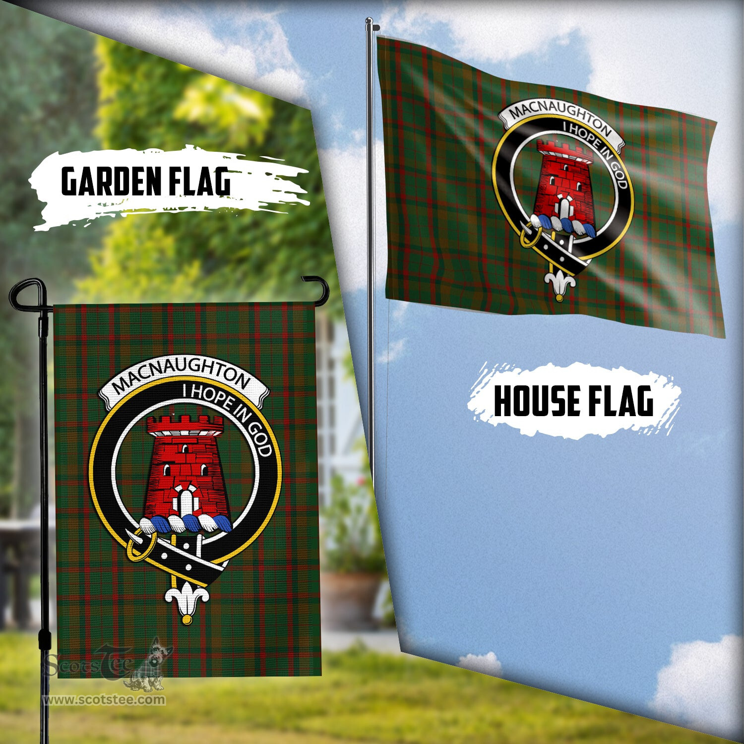 Scottish Macnaughton Hunting Tartan Flag with Family Crest - Tartan Garden Flag Scottish Plaid Tartan Plaid - ScotsTee - scotstee.com
