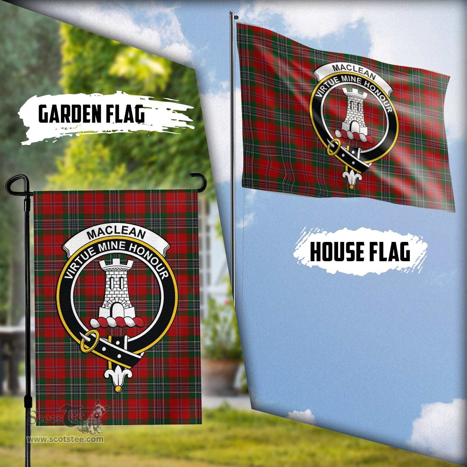 Scottish MacLean Tartan Flag with Family Crest - Tartan Garden Flag Scottish Plaid Tartan Plaid - ScotsTee - scotstee.com