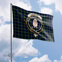 Scottish Lamont Modern Tartan Flag with Family Crest - Tartan Garden Flag Scottish Plaid Tartan Plaid - ScotsTee - scotstee.com