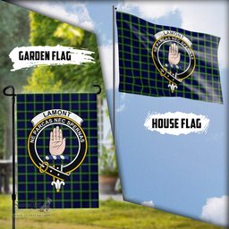 Scottish Lamont Modern Tartan Flag with Family Crest - Tartan Garden Flag Scottish Plaid Tartan Plaid - ScotsTee - scotstee.com