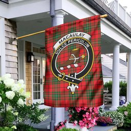 Scottish MacAulay Modern Tartan Flag with Family Crest - Tartan Garden Flag Scottish Plaid Tartan Plaid - ScotsTee - scotstee.com