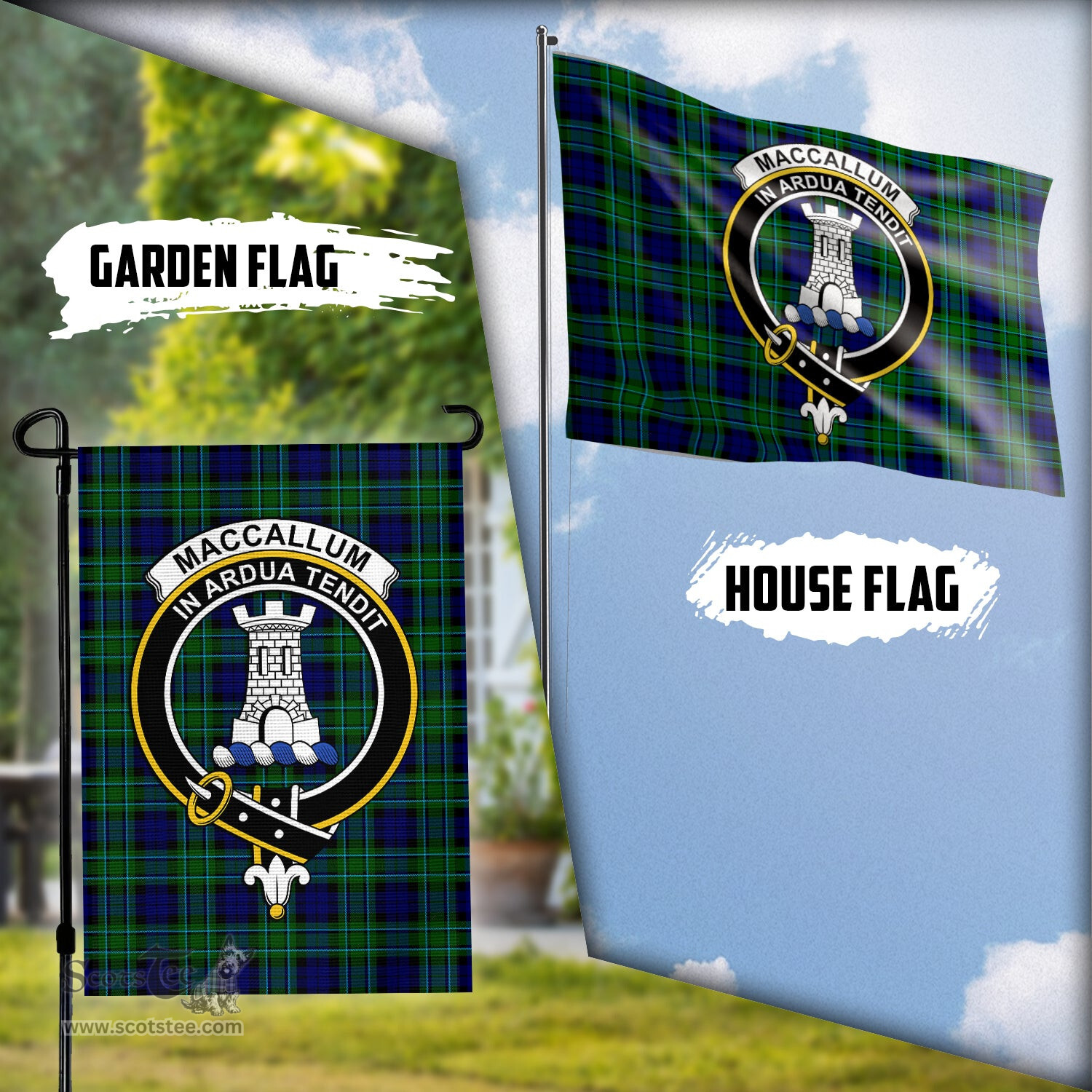 Scottish MacCallum Modern Tartan Flag with Family Crest - Tartan Garden Flag Scottish Plaid Tartan Plaid - ScotsTee - scotstee.com