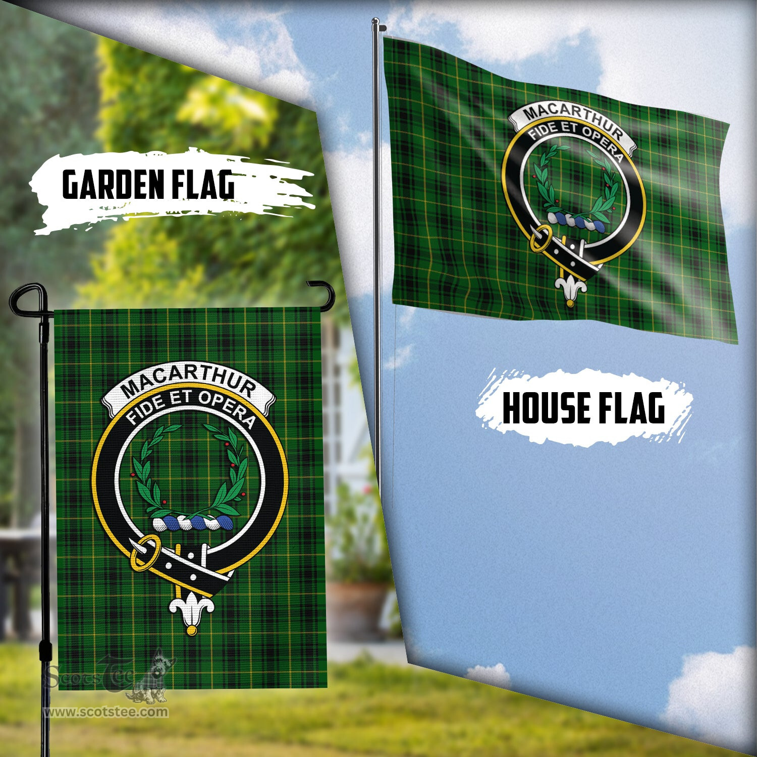 Scottish MacArthur Tartan Flag with Family Crest - Tartan Garden Flag Scottish Plaid Tartan Plaid - ScotsTee - scotstee.com
