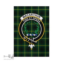 Scottish MacArthur Modern Tartan Flag with Family Crest - Tartan Garden Flag Scottish Plaid Tartan Plaid - ScotsTee - scotstee.com