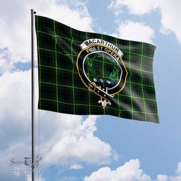 Scottish MacArthur Modern Tartan Flag with Family Crest - Tartan Garden Flag Scottish Plaid Tartan Plaid - ScotsTee - scotstee.com