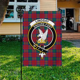 Scottish Lindsay Modern Tartan Flag with Family Crest - Tartan Garden Flag Scottish Plaid Tartan Plaid - ScotsTee - scotstee.com