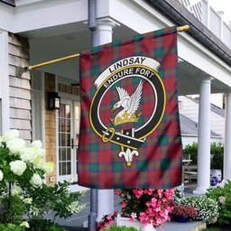 Scottish Lindsay Modern Tartan Flag with Family Crest - Tartan Garden Flag Scottish Plaid Tartan Plaid - ScotsTee - scotstee.com