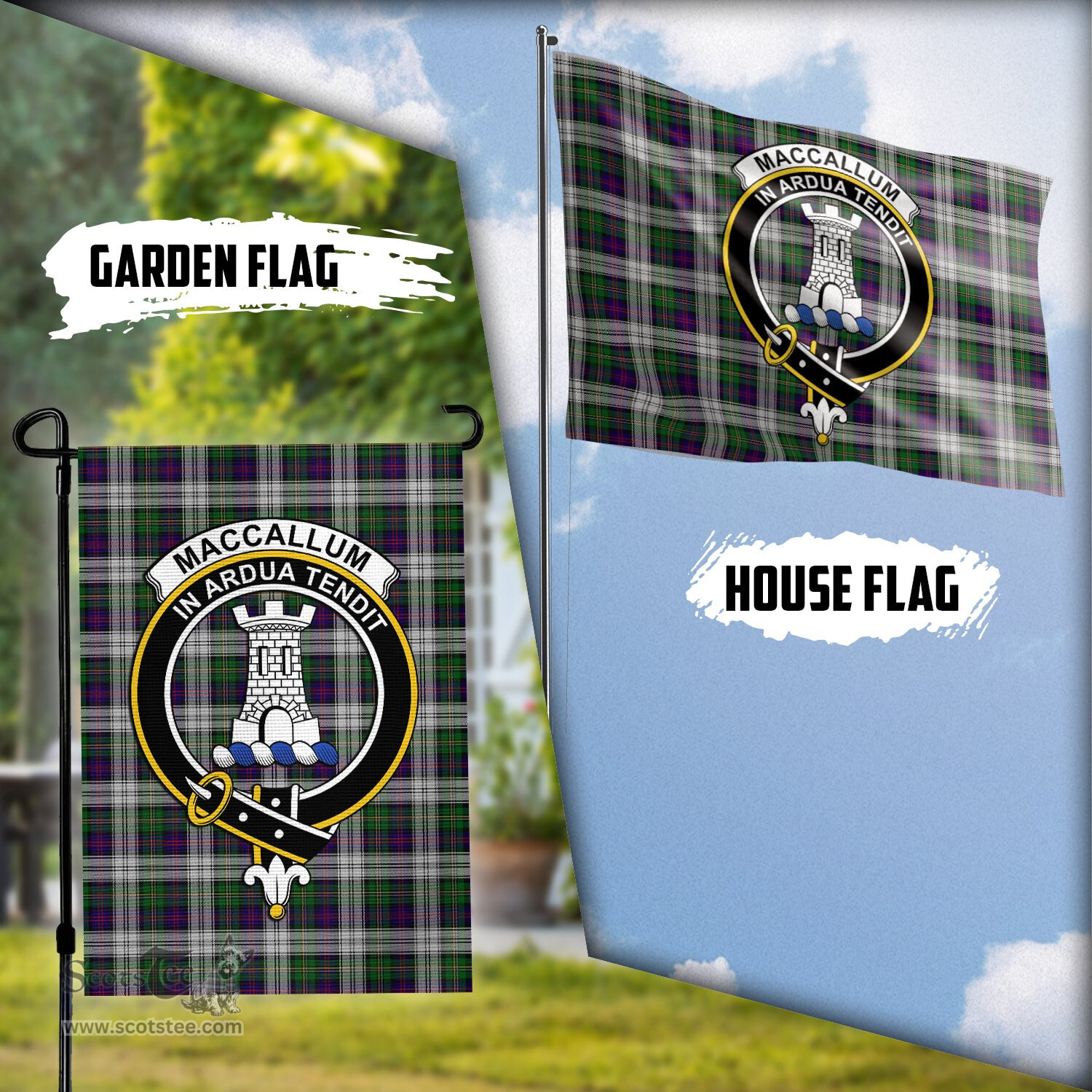 Scottish MacCallum Dress Tartan Flag with Family Crest - Tartan Garden Flag Scottish Plaid Tartan Plaid - ScotsTee - scotstee.com