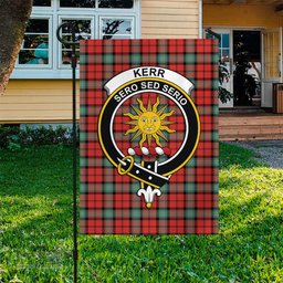 Scottish Kerr Ancient Tartan Flag with Family Crest - Tartan Garden Flag Scottish Plaid Tartan Plaid - ScotsTee - scotstee.com