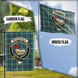 Scottish MacDonald of the Isles Hunting Ancient Tartan Flag with Family Crest - Tartan Garden Flag Scottish Plaid Tartan Plaid - ScotsTee - scotstee.com