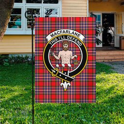 Scottish MacFarlane Modern Tartan Flag with Family Crest - Tartan Garden Flag Scottish Plaid Tartan Plaid - ScotsTee - scotstee.com