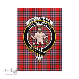 Scottish MacFarlane Modern Tartan Flag with Family Crest - Tartan Garden Flag Scottish Plaid Tartan Plaid - ScotsTee - scotstee.com