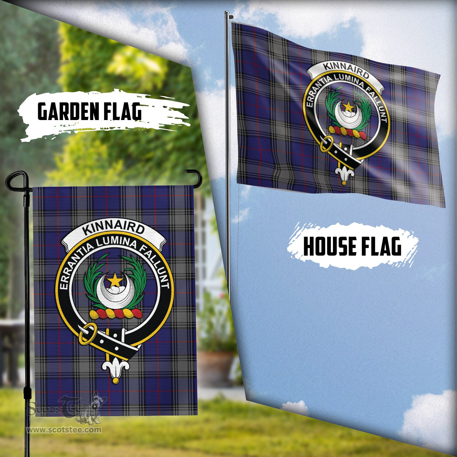 Scottish Kinnaird Tartan Flag with Family Crest - Tartan Garden Flag Scottish Plaid Tartan Plaid - ScotsTee - scotstee.com