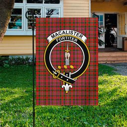 Scottish MacAlister Modern Tartan Flag with Family Crest - Tartan Garden Flag Scottish Plaid Tartan Plaid - ScotsTee - scotstee.com
