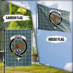 Scottish Leslie Hunting Ancient Tartan Flag with Family Crest - Tartan Garden Flag Scottish Plaid Tartan Plaid - ScotsTee - scotstee.com