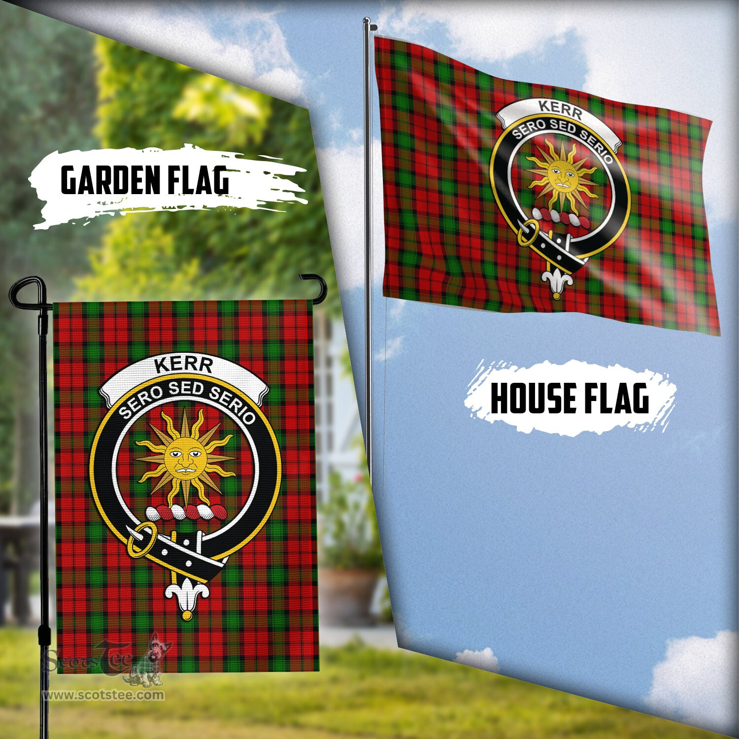 Scottish Kerr Tartan Flag with Family Crest - Tartan Garden Flag Scottish Plaid Tartan Plaid - ScotsTee - scotstee.com