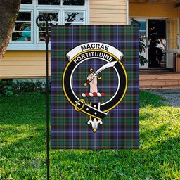Scottish MacRae Hunting Modern Tartan Flag with Family Crest - Tartan Garden Flag Scottish Plaid Tartan Plaid - ScotsTee - scotstee.com