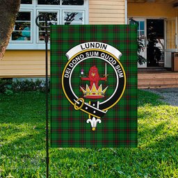 Scottish Lundin Tartan Flag with Family Crest - Tartan Garden Flag Scottish Plaid Tartan Plaid - ScotsTee - scotstee.com