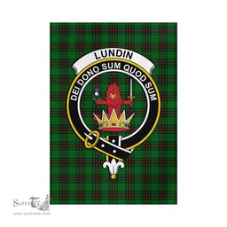 Scottish Lundin Tartan Flag with Family Crest - Tartan Garden Flag Scottish Plaid Tartan Plaid - ScotsTee - scotstee.com
