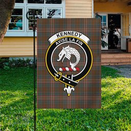 Scottish Kennedy Weathered Tartan Flag with Family Crest - Tartan Garden Flag Scottish Plaid Tartan Plaid - ScotsTee - scotstee.com