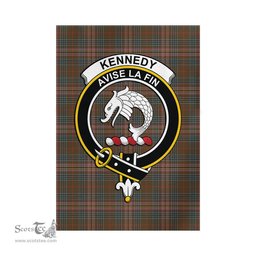Scottish Kennedy Weathered Tartan Flag with Family Crest - Tartan Garden Flag Scottish Plaid Tartan Plaid - ScotsTee - scotstee.com
