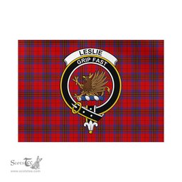 Scottish Leslie Modern Tartan Flag with Family Crest - Tartan Garden Flag Scottish Plaid Tartan Plaid - ScotsTee - scotstee.com