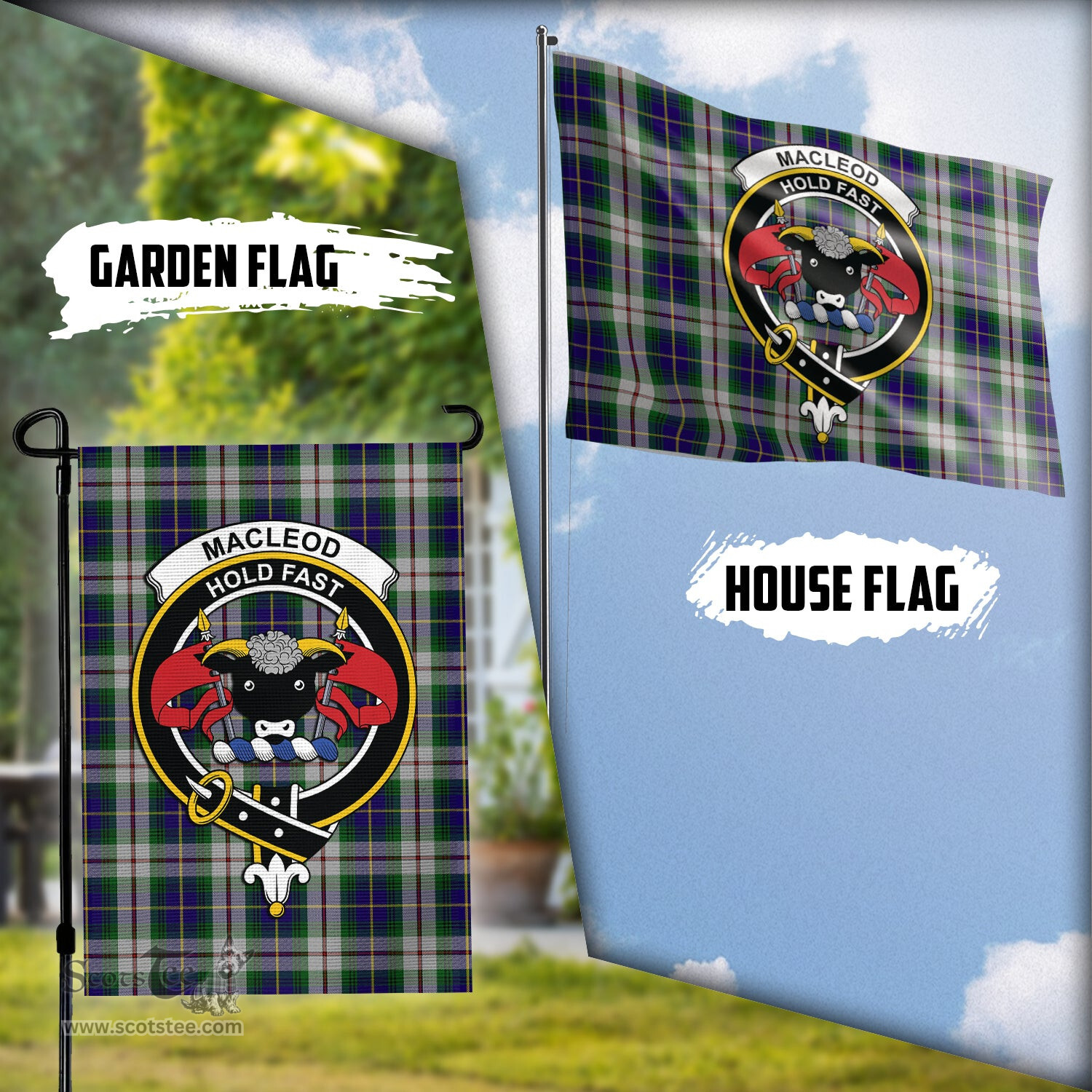 Scottish MacLeod Of Californian Tartan Flag with Family Crest - Tartan Garden Flag Scottish Plaid Tartan Plaid - ScotsTee - scotstee.com