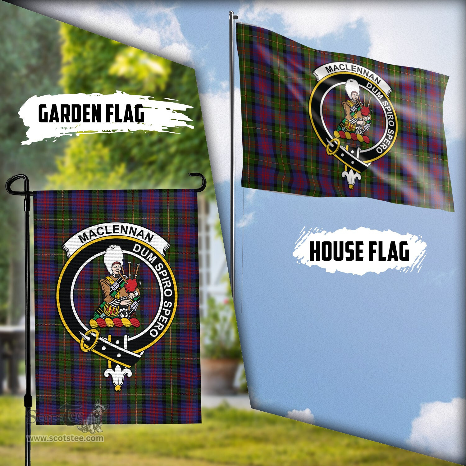 Scottish MacLennan Tartan Flag with Family Crest - Tartan Garden Flag Scottish Plaid Tartan Plaid - ScotsTee - scotstee.com