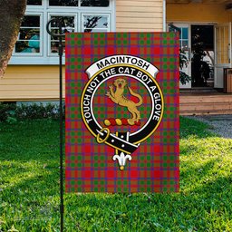 Scottish MacIntosh Modern Tartan Flag with Family Crest - Tartan Garden Flag Scottish Plaid Tartan Plaid - ScotsTee - scotstee.com
