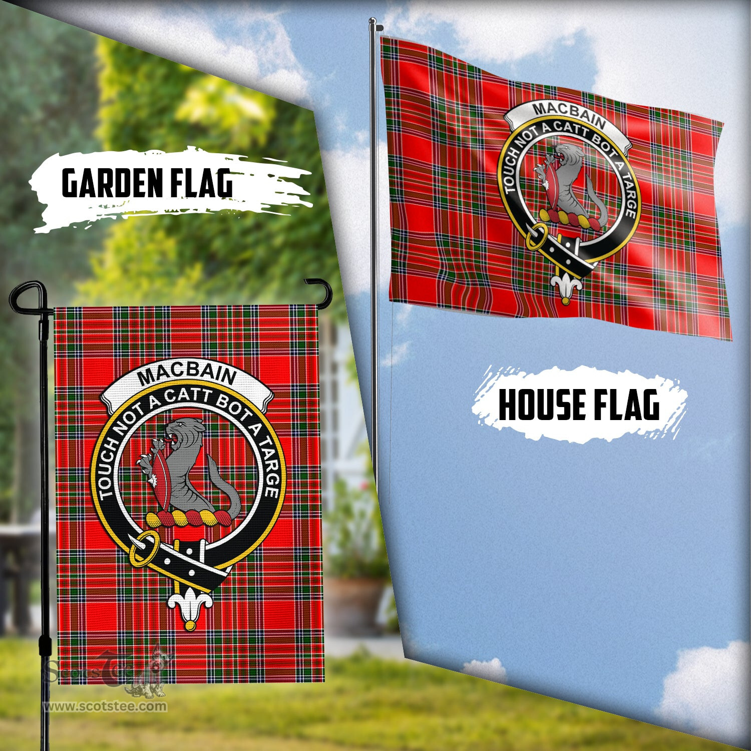 Scottish MacBain Tartan Flag with Family Crest - Tartan Garden Flag Scottish Plaid Tartan Plaid - ScotsTee - scotstee.com