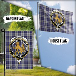 Scottish MacPherson Dress Blue Tartan Flag with Family Crest - Tartan Garden Flag Scottish Plaid Tartan Plaid - ScotsTee - scotstee.com