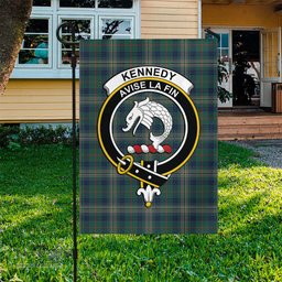 Scottish Kennedy Modern Tartan Flag with Family Crest - Tartan Garden Flag Scottish Plaid Tartan Plaid - ScotsTee - scotstee.com