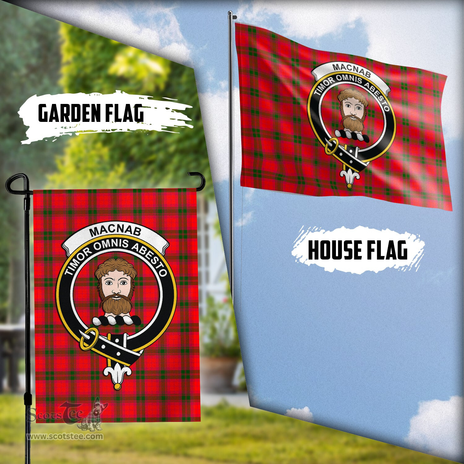 Scottish MacNab Modern Tartan Flag with Family Crest - Tartan Garden Flag Scottish Plaid Tartan Plaid - ScotsTee - scotstee.com