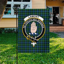 Scottish Lamont Tartan Flag with Family Crest - Tartan Garden Flag Scottish Plaid Tartan Plaid - ScotsTee - scotstee.com