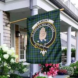 Scottish Lamont Tartan Flag with Family Crest - Tartan Garden Flag Scottish Plaid Tartan Plaid - ScotsTee - scotstee.com