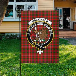 Scottish MacKinnon Modern Tartan Flag with Family Crest - Tartan Garden Flag Scottish Plaid Tartan Plaid - ScotsTee - scotstee.com