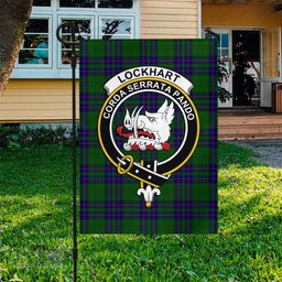 Scottish Lockhart Modern Tartan Flag with Family Crest - Tartan Garden Flag Scottish Plaid Tartan Plaid - ScotsTee - scotstee.com