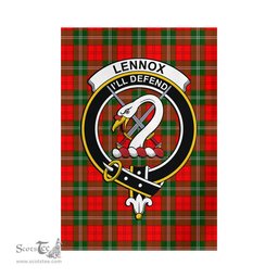 Scottish Lennox Modern Tartan Flag with Family Crest - Tartan Garden Flag Scottish Plaid Tartan Plaid - ScotsTee - scotstee.com