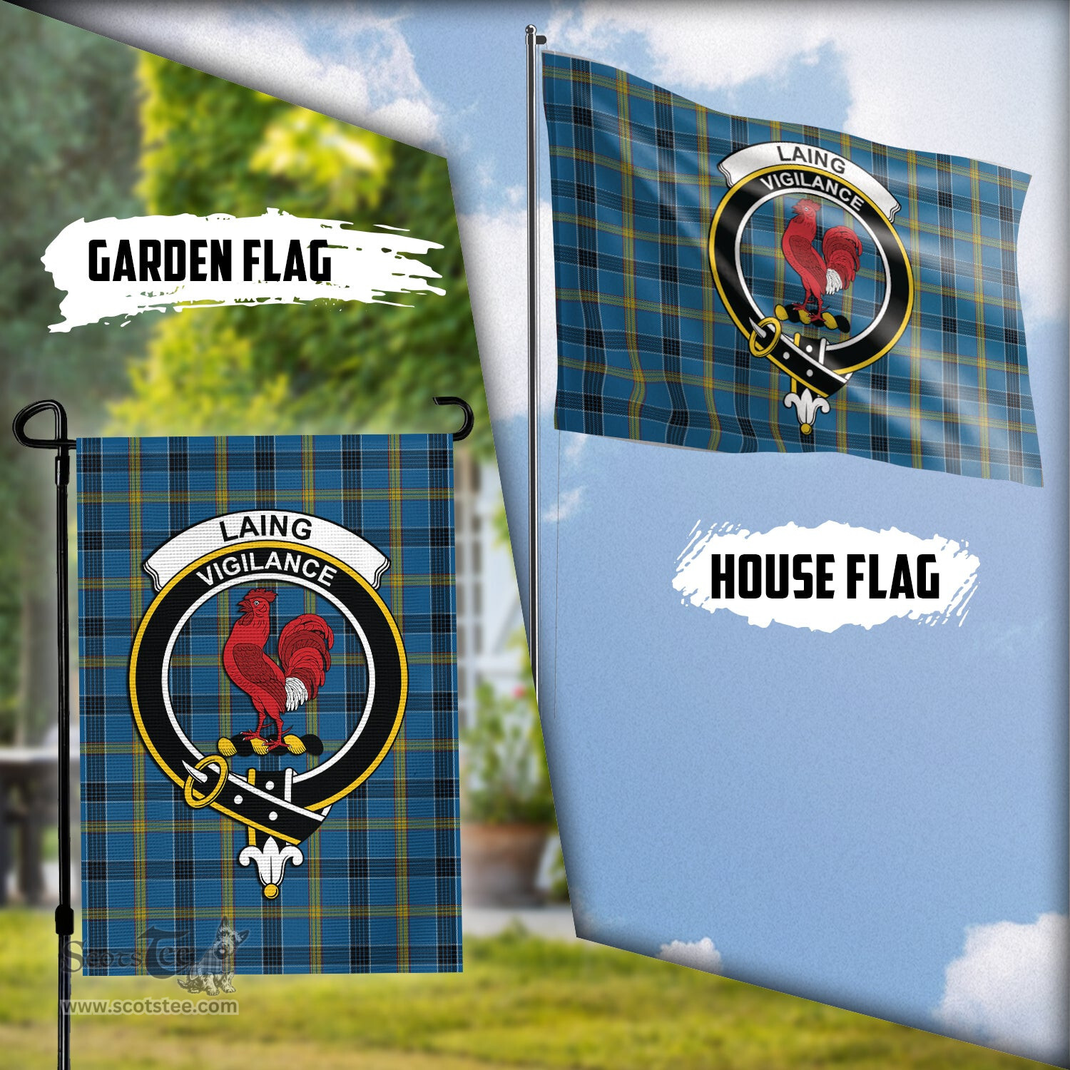 Scottish Laing Tartan Flag with Family Crest - Tartan Garden Flag Scottish Plaid Tartan Plaid - ScotsTee - scotstee.com