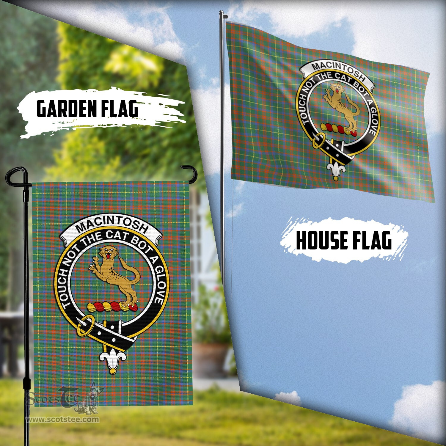 Scottish MacIntosh Hunting Ancient Tartan Flag with Family Crest - Tartan Garden Flag Scottish Plaid Tartan Plaid - ScotsTee - scotstee.com
