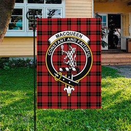 Scottish MacQueen Modern Tartan Flag with Family Crest - Tartan Garden Flag Scottish Plaid Tartan Plaid - ScotsTee - scotstee.com