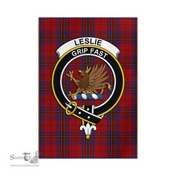 Scottish Leslie Red Tartan Flag with Family Crest - Tartan Garden Flag Scottish Plaid Tartan Plaid - ScotsTee - scotstee.com