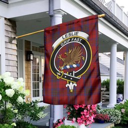 Scottish Leslie Red Tartan Flag with Family Crest - Tartan Garden Flag Scottish Plaid Tartan Plaid - ScotsTee - scotstee.com