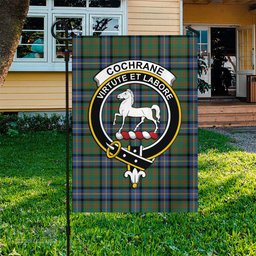Scottish Cochrane Ancient Tartan Flag with Family Crest - Tartan Garden Flag Scottish Plaid Tartan Plaid - ScotsTee - scotstee.com