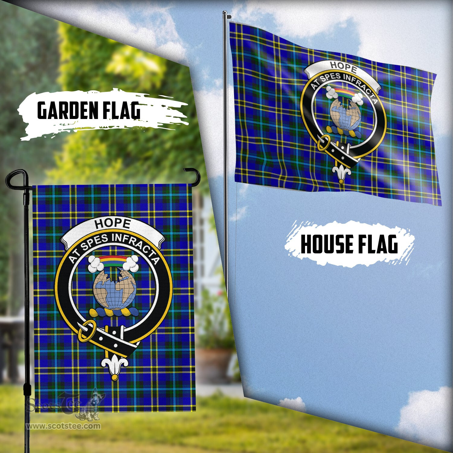 Scottish Hope Modern Tartan Flag with Family Crest - Tartan Garden Flag Scottish Plaid Tartan Plaid - ScotsTee - scotstee.com